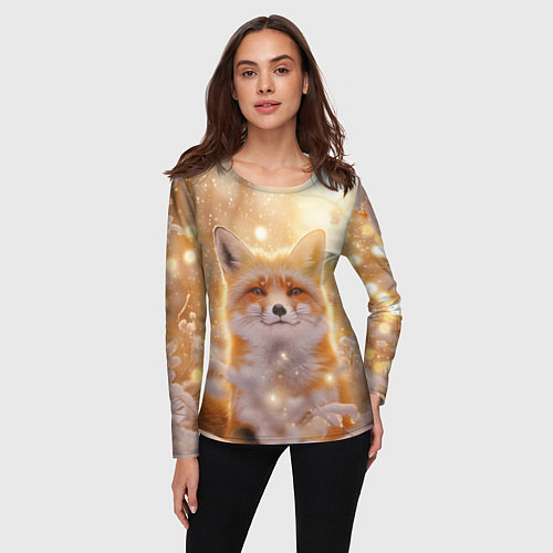 Женский лонгслив Лисица и блестящий снег / 3D-принт – фото 3