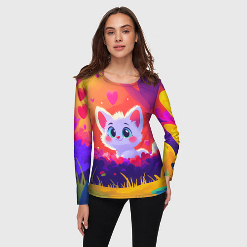 Женский лонгслив Влюбленный милый песец / 3D-принт – фото 3