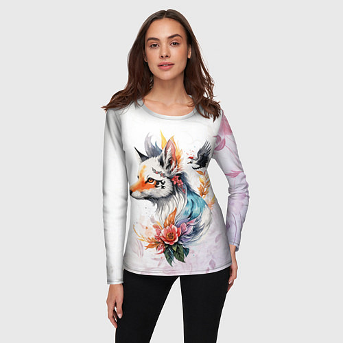 Женский лонгслив Лисица в цветах / 3D-принт – фото 3