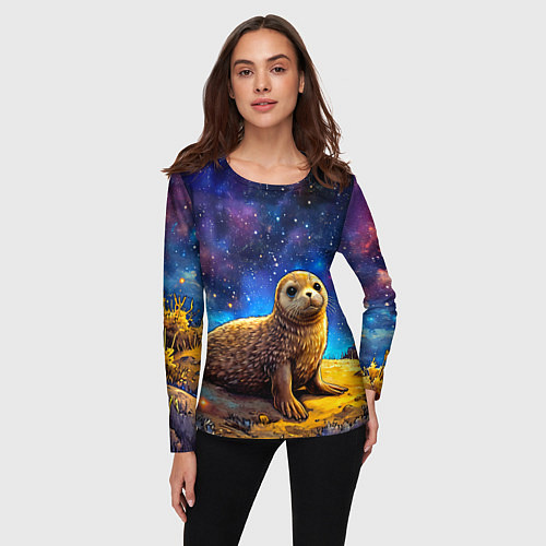 Женский лонгслив Тюлень в космосе / 3D-принт – фото 3
