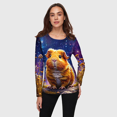 Женский лонгслив Морская свинка в космосе / 3D-принт – фото 3