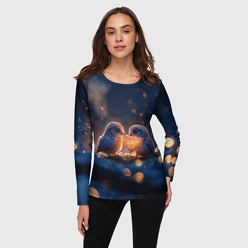 Женский лонгслив Милые влюбленные совушки / 3D-принт – фото 3