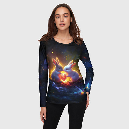 Женский лонгслив Зайчики держат сердечко / 3D-принт – фото 3