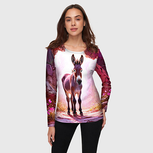 Женский лонгслив Осел в розовом свете / 3D-принт – фото 3