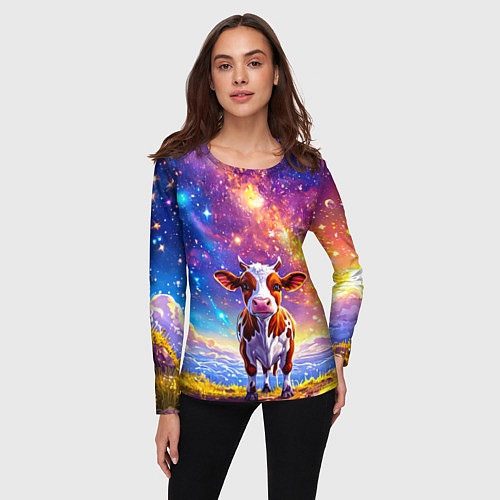 Женский лонгслив Коровка и звездное небо / 3D-принт – фото 3