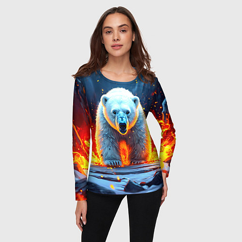 Женский лонгслив Белый медведь в огне / 3D-принт – фото 3