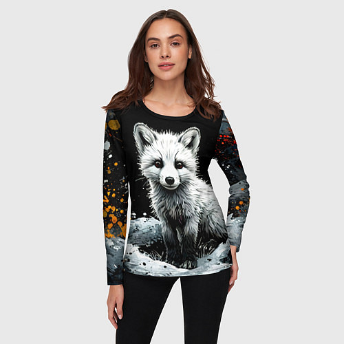 Женский лонгслив Песец на черном / 3D-принт – фото 3