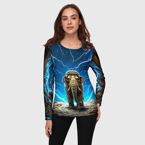 Женский лонгслив Мамонт и разряды молний / 3D-принт – фото 3