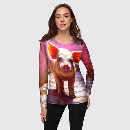 Женский лонгслив Поросенок в розовом / 3D-принт – фото 3
