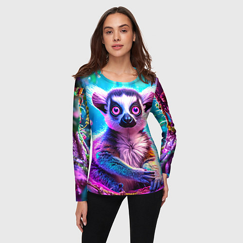 Женский лонгслив Лемур в сказочном лесу / 3D-принт – фото 3