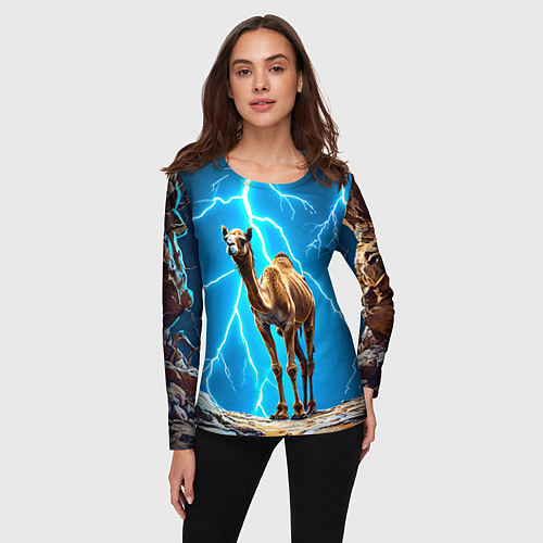 Женский лонгслив Верблюд и удар молнии / 3D-принт – фото 3