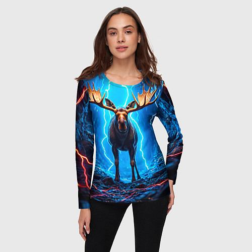 Женский лонгслив Лось и молния / 3D-принт – фото 3