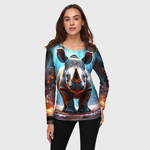 Женский лонгслив Носорог в лучах / 3D-принт – фото 3
