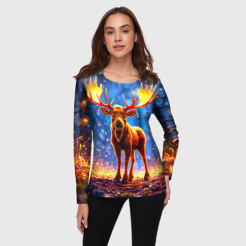 Женский лонгслив Лосенок в лесу / 3D-принт – фото 3