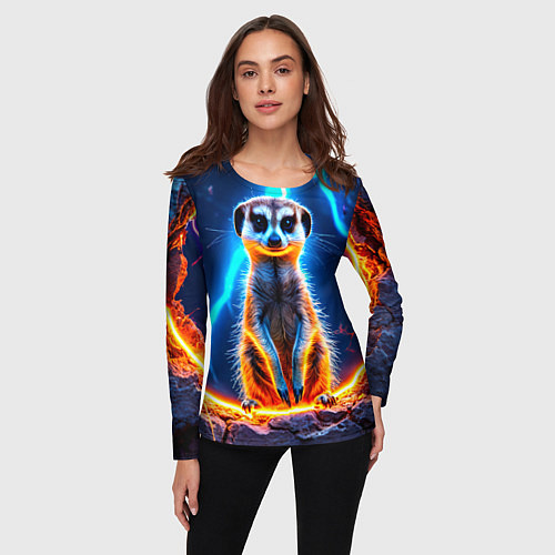 Женский лонгслив Сурикат и удар молнии / 3D-принт – фото 3