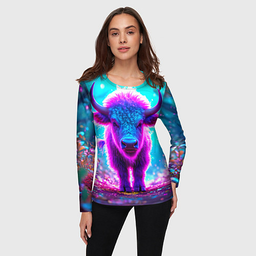 Женский лонгслив Белый буйвол / 3D-принт – фото 3