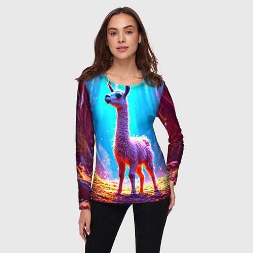 Женский лонгслив Лама в неоновых лучах / 3D-принт – фото 3