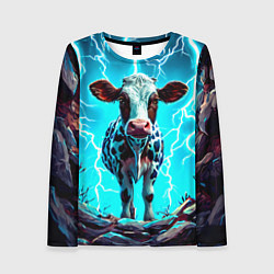 Лонгслив женский Корова в разрядах молнии, цвет: 3D-принт
