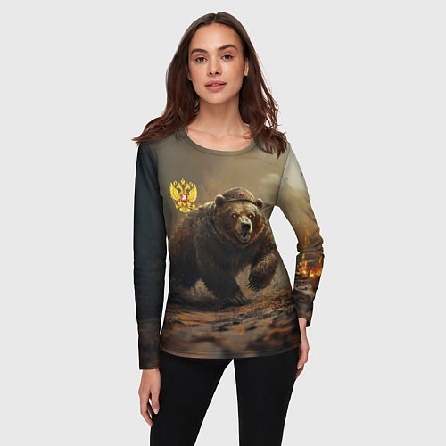 Женский лонгслив Русский бурый медведь / 3D-принт – фото 3