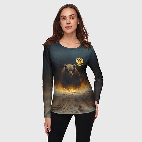 Женский лонгслив Русский медведь в огненном поле / 3D-принт – фото 3