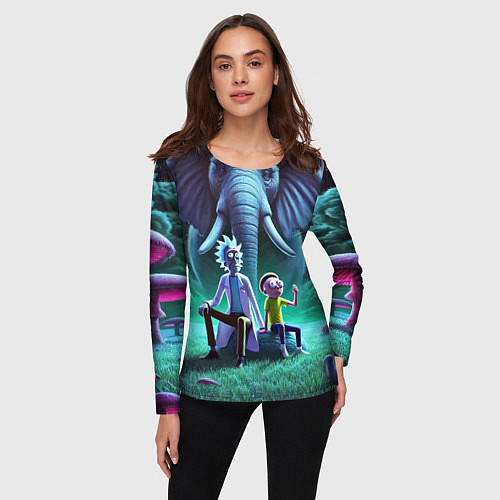 Женский лонгслив Рик и Морти - портрет на фоне слона / 3D-принт – фото 3