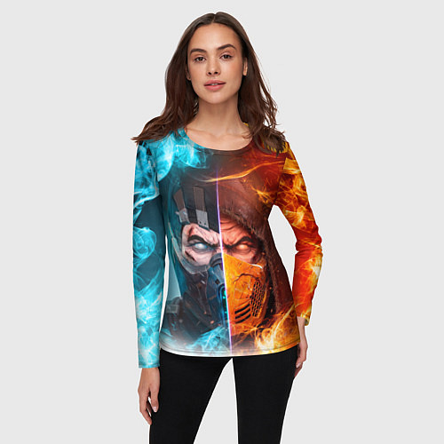 Женский лонгслив Mortal Kombat - Саб-зиро и Скорпион / 3D-принт – фото 3