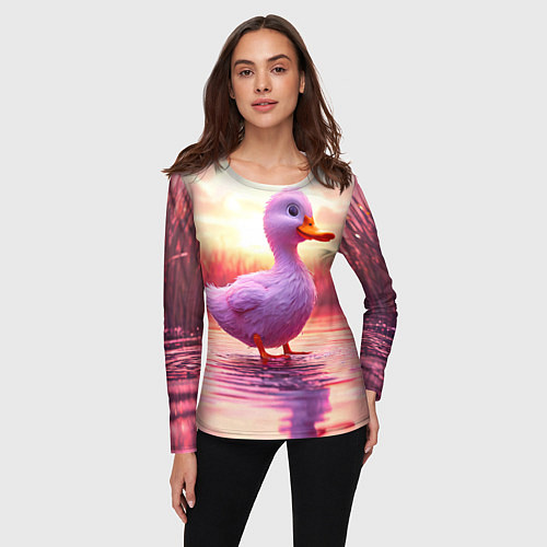 Женский лонгслив Уточка на розовом озере / 3D-принт – фото 3