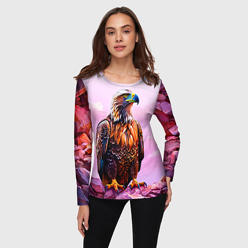 Женский лонгслив Орел и розовый закат / 3D-принт – фото 3