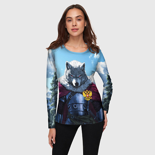 Женский лонгслив Волк русский защитник / 3D-принт – фото 3