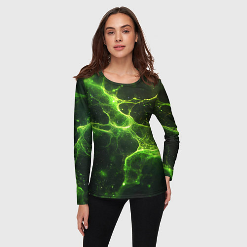 Женский лонгслив Зеленые волокна текстура / 3D-принт – фото 3
