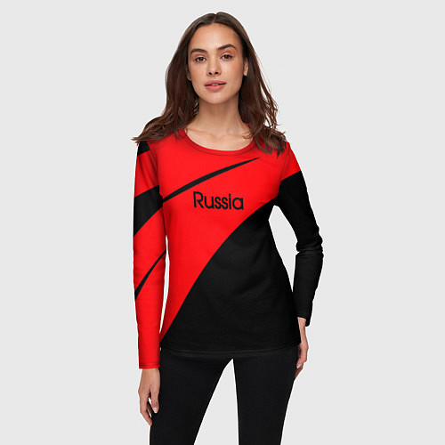Женский лонгслив Russia красно-чёрный / 3D-принт – фото 3