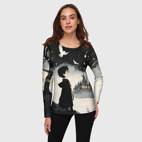 Женский лонгслив Гарри Поттер и совы / 3D-принт – фото 3