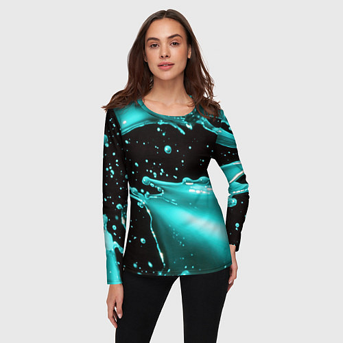Женский лонгслив Разрыв голубой краски / 3D-принт – фото 3
