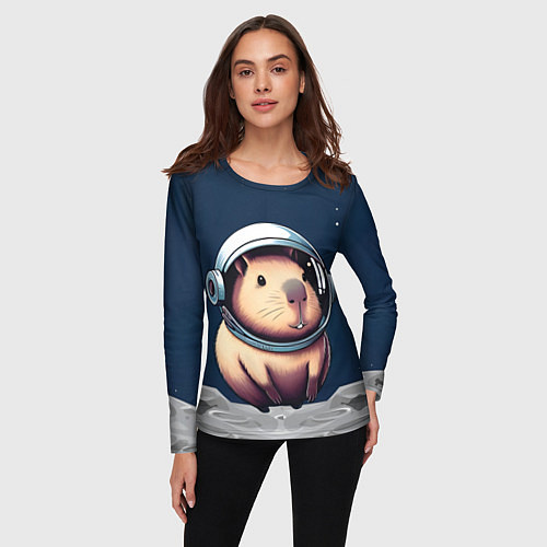 Женский лонгслив Капибара космонавт в космосе / 3D-принт – фото 3