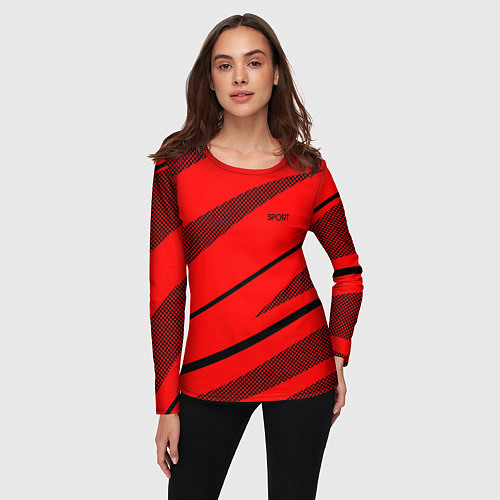 Женский лонгслив Sport красный с чёрным полосами / 3D-принт – фото 3