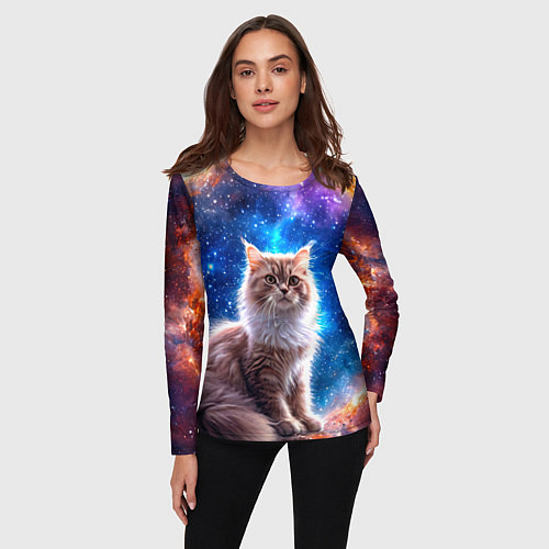Женский лонгслив Ангорская кошка в космосе / 3D-принт – фото 3