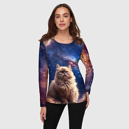 Женский лонгслив Гималайская кошка в космосе / 3D-принт – фото 3