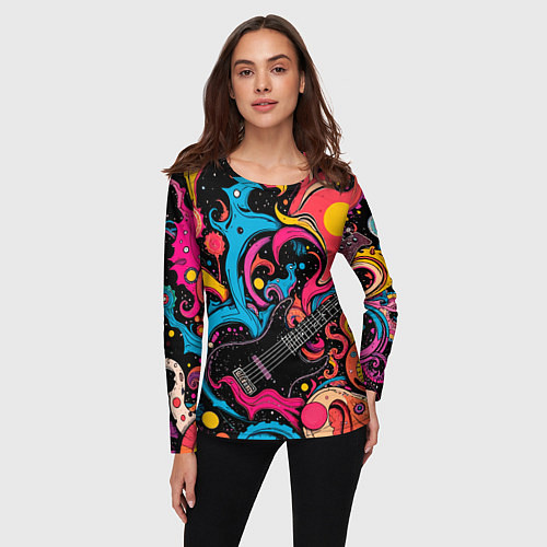 Женский лонгслив Psychedelic abstract guitar / 3D-принт – фото 3
