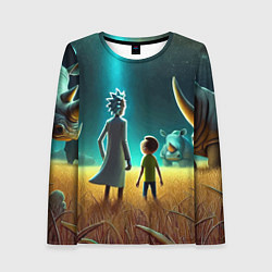 Женский лонгслив Морти и Рик на планете носорогов - неоновое свечен