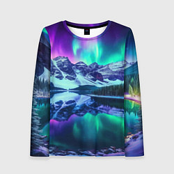 Лонгслив женский Северное сияние над горами - неоновое свечение, цвет: 3D-принт