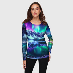 Лонгслив женский Северное сияние над горами - неоновое свечение, цвет: 3D-принт — фото 2