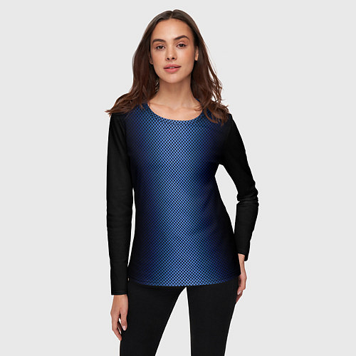 Женский лонгслив Чёрно-синий градиент по центру текстура / 3D-принт – фото 3