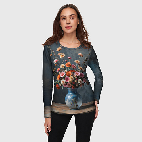 Женский лонгслив Натюрморт с букетом / 3D-принт – фото 3