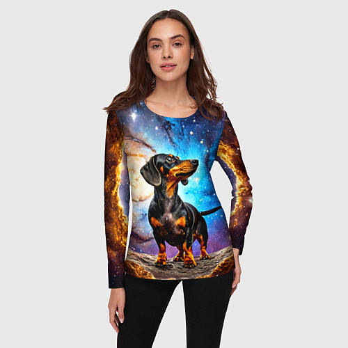 Женский лонгслив Такса в космосе / 3D-принт – фото 3