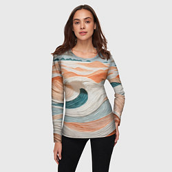Лонгслив женский Персиковые волны, цвет: 3D-принт — фото 2