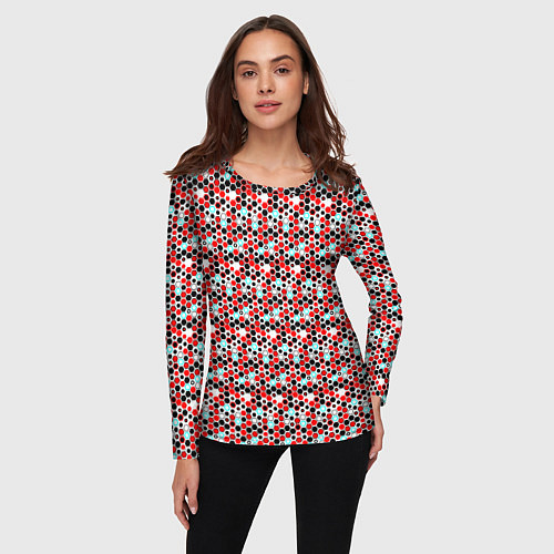 Женский лонгслив Киберпанк шестиугольники красные / 3D-принт – фото 3