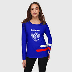 Лонгслив женский Герб Российского государства синий, цвет: 3D-принт — фото 2