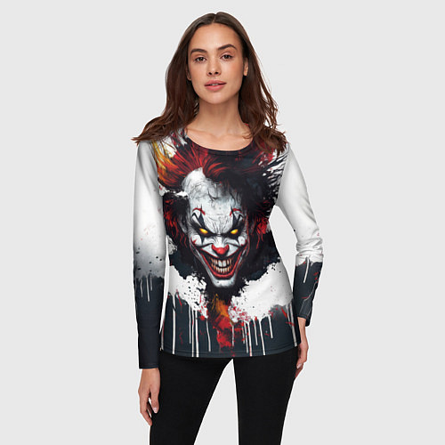 Женский лонгслив Голова Джокера бело-черный стиль / 3D-принт – фото 3