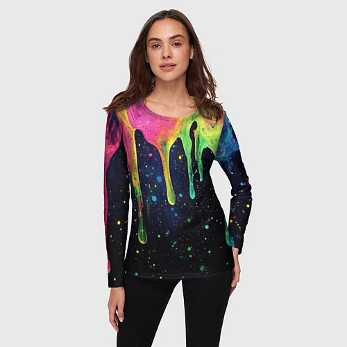Женский лонгслив Разноцветные потеки краски / 3D-принт – фото 3