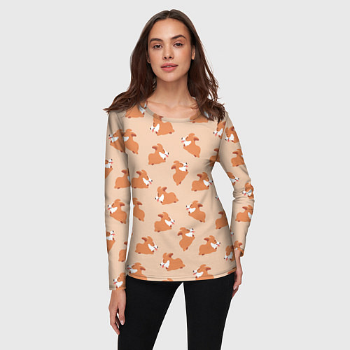 Женский лонгслив Паттерн с забавными щенками породы корги / 3D-принт – фото 3